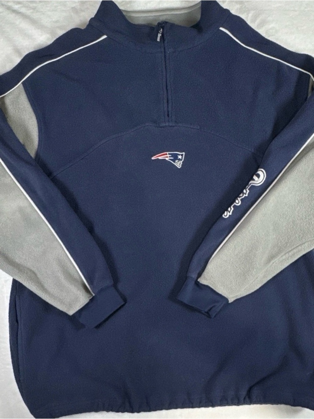 NFL New England Patriots Fleece Quarter Zip Pullover Jacket Men’s XL Navy Gray
